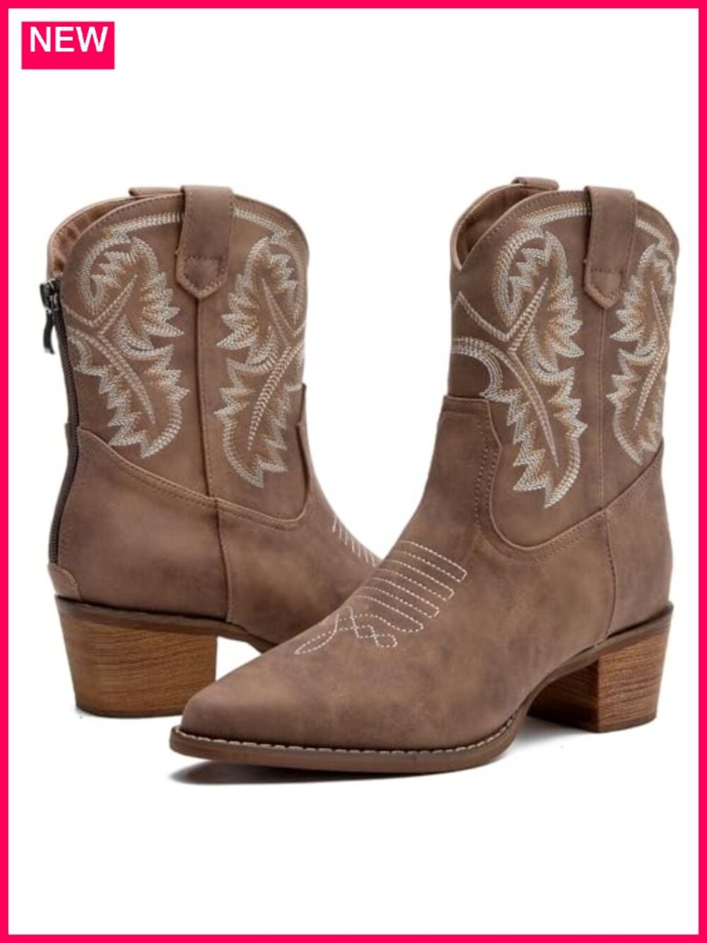 Embroidered Western Cowgirl Boots Pointed Toe Chunky Heel Ankle Booties